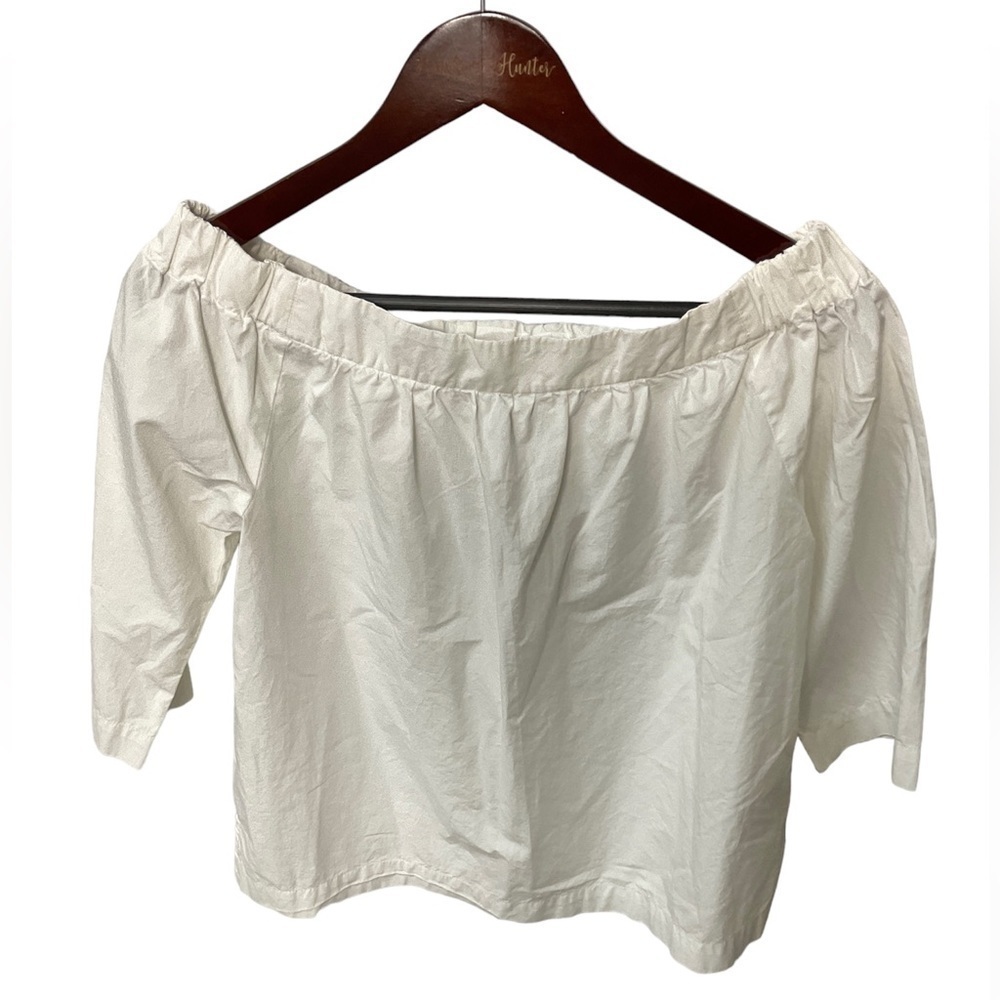 Madewell Womens Off-the-Shoulder White Blouse Oversized 3/4 Sleeve Size XXS (E2)